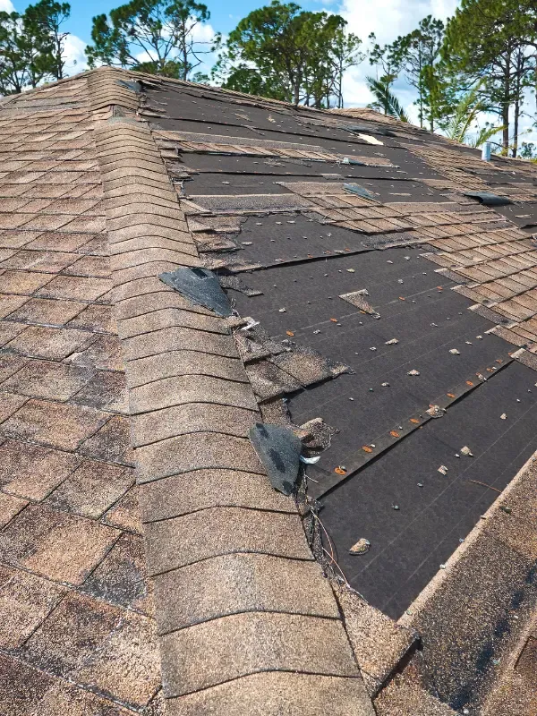 Roof damage that would require an insurance claim.