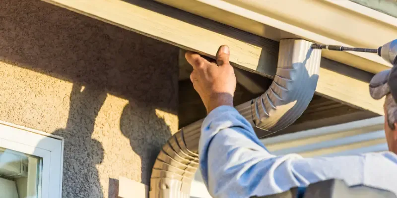 Man repairing gutters.